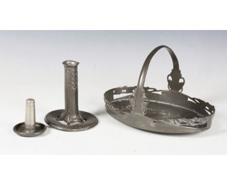 A Liberty &amp; Co 'Tudric' pewter candlestick, designed by Archibald Knox, model number '022', bearing maker's marks to unde