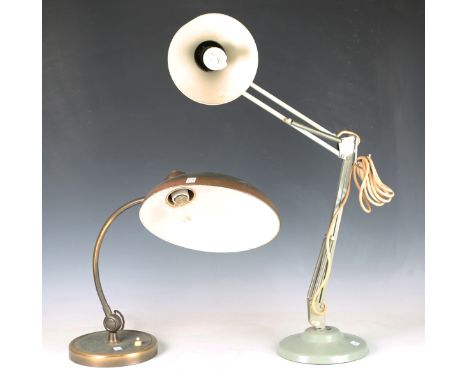 A mid/late 20th century anglepoise desk lamp by '1001 lamps', together with a mid-20th century anodized brass desk lamp with 