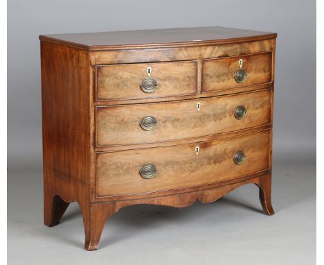 A George III mahogany bowfront chest of two short and two long drawers, on bracket feet, height 88cm, width 101cm, depth 53cm