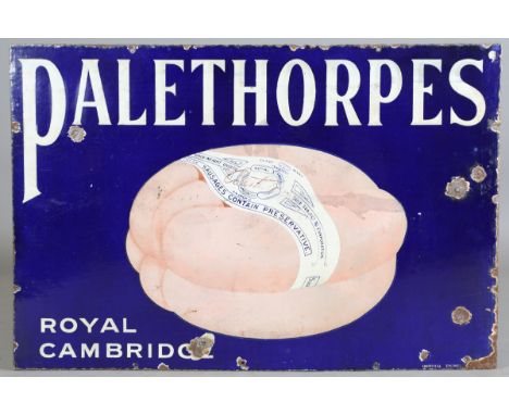 A large Palethorpes' Royal Cambridge pictorial enamel advertising sign, detailed 'Imperial Enamel', 61cm x 91cm.Buyer’s Premi