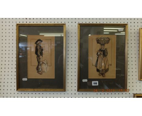 A pair of framed and glazed pastel figures