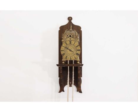A brass lantern clock,late 17th/early 18th century, by Henry Burges, the 6.5-inch engraved dial with a narrow Roman chapter r