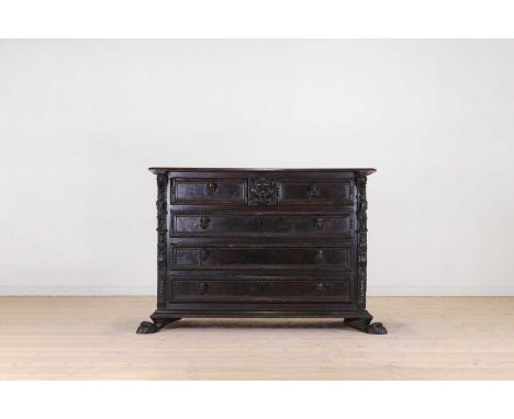 A Renaissance-style walnut 'bambocci' commode,late 18th/early 19th century, Italian, Genoa, the rectangular top above various