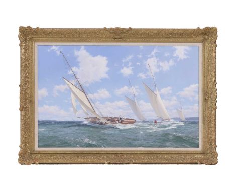 ▴ John Steven Dews (b.1949) ‘Hispania Leads at the Gybe Mark, Western Solent, 1912' signed 'J Steven Dews' l.l., and inscribe