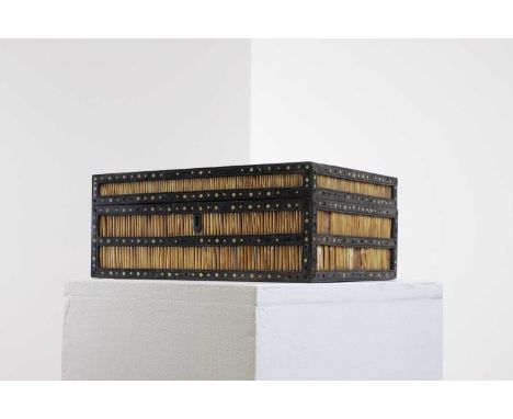 A Sinhalese porcupine quill, ebony and ivory workbox,19th century, Ceylonese (Sri Lankan), opening to a single compartment, w