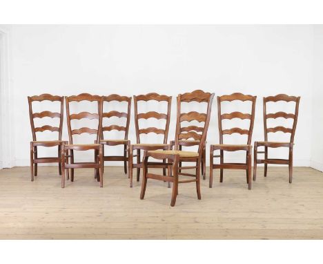A set of eight provincial beech ladder-back chairs, of recent manufacture, French, 46cm wide55cm deep100cm high (8)