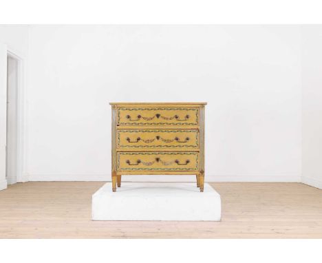 A Louis XVI painted oak commode, late 18th/early 19th century, French, decorated in the neoclassical taste with swags and gar