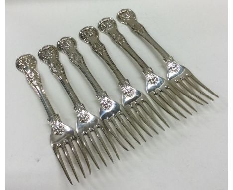 PAUL STORR: A rare set of six Kings' pattern table forks. London. Approx. 578 grams. Est. £600 - £800.