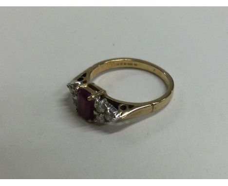 An attractive ruby and diamond seven stone ring in 18 carat white gold claw setting. Approx. 2 grams. Est. £80 - £120.