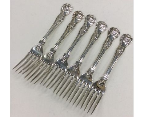 PAUL STORR: A rare set of six Kings' pattern table forks. London. Approx. 578 grams. Est. £600 - £800.