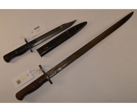 Remington 1913 patter bayonet 55cm and a British WWII  L1A4 bayonet with black painted metal scabbard 32cms  Condition Report