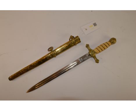 German Weimar Republic Naval Officer's dagger, wire bound ivorine grip with foliate cast pommel, 25cm blade and lighting engr