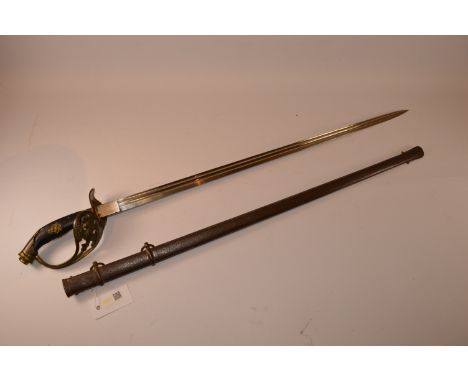 Prussian Infantry Officer's 1889 pattern sword by Weyersberg Kirschbaum & Cie, 77.5cm fullered blade, brass hilt and leather 