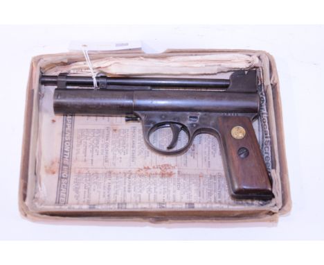 Vintage Webley & Scott Mark 1 .22 air pistol with hardwood grips No.32118, c1925/28,  22cm Condition Report Overall good cond