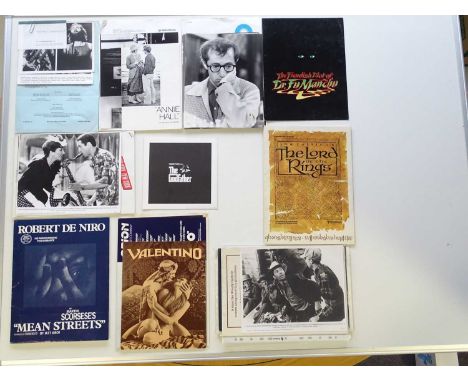 A large quantity of press synopses and stills for a variety of films including: GENESIS, NEW YORK NEW YORK, ANNIE HALL, THE F