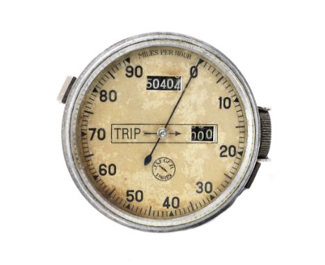 A Jaeger chronometric 0-90mph speedometer and trip,Vellum printed dial with alloy backing, some staining and discolouration, 