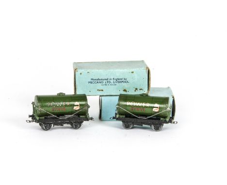 Pair of Hornby-Dublo 00 Gauge boxed Pre-war 3-Rail green Power Ethyl Tank Wagons, both in original light blue boxes dated 3.3