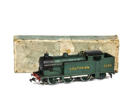 Hornby-Dublo 00 Gauge 3-Rail early Post-war SR green 0-6-2T, No 2594, in an original light blue box with a repair label, G, b