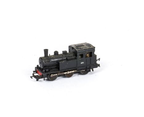 Tri-ang TT Gauge black 0-6-0 Continental Tank Engine, No 4711 with both front headlights, G, some rusting to coupling rods