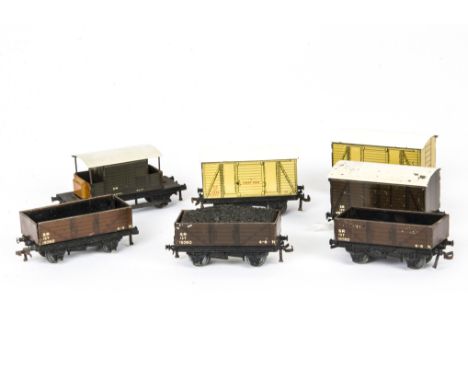 Hornby-Dublo 00 Gauge 3-Rail Post-war SR Wagons and Vans, comprising Meat Vans (2), Van (1), open trucks (3) and Guards Van, 