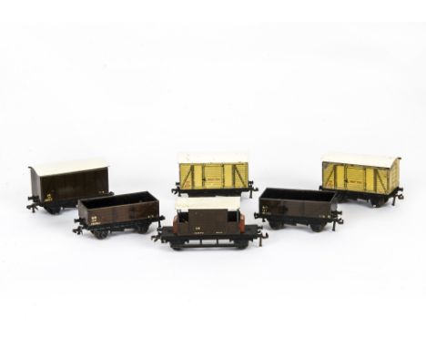Hornby-Dublo 00 Gauge 3-Rail Post-war SR Wagons and Vans, comprising Meat Vans (2), Van (1), open trucks (2) and Guards Van, 