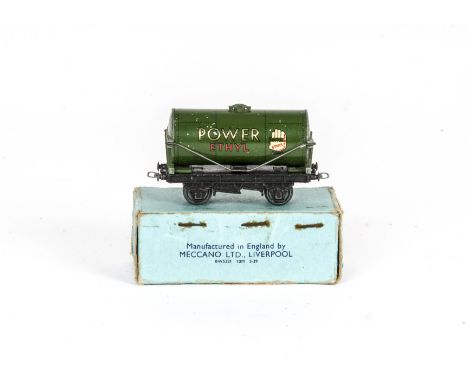 Hornby-Dublo 00 Gauge boxed Pre-war 3-Rail green Power Ethyl Tank Wagon, in original light blue box dated 3.39, G, box F, 