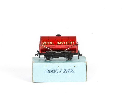 Hornby-Dublo 00 Gauge boxed Pre-war 3-Rail red Royal Daylight Tank Wagon, in original light blue box dated 3.39, VG, box F-G