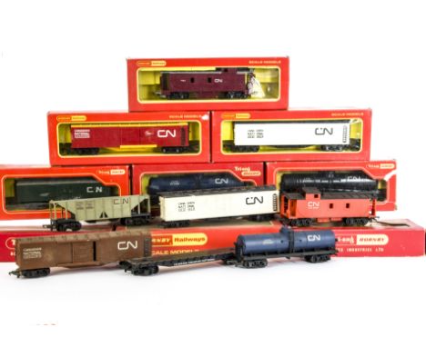 Tri-ang and Tri-ang Hornby 00 Gauge Transcontinental  CN Rolling Stock, including blue bogie Tank wagons (2) and black (2), m