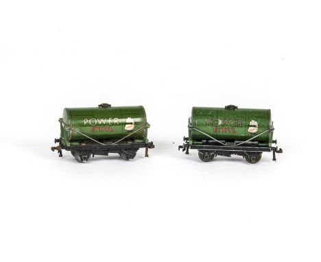 Pair of Hornby-Dublo 00 Gauge boxed Pre-war 3-Rail green Power Ethyl Tank Wagons, both in original light blue boxes dated 3.3