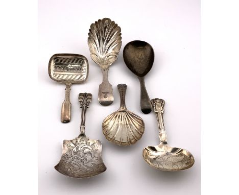 6 early hallmarked silver caddy spoons of various forms. (6). (B)