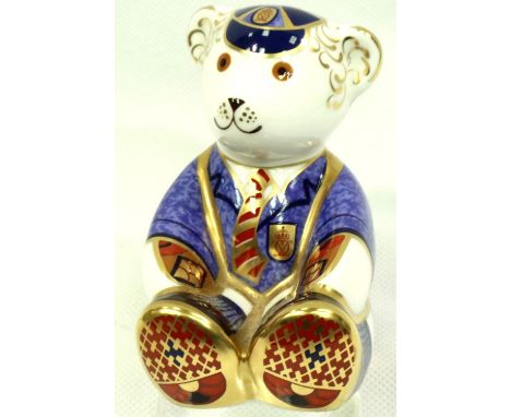 Royal Crown Derby school boy teddy silver button, H: 50 mm. P&amp;P Group 1 (£14+VAT for the first lot and £1+VAT for subsequ