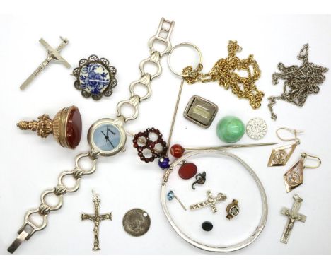 Mixed jewellery including sterling silver, stick pin, bangle, wristwatch etc. P&amp;P Group 1 (£14+VAT for the first lot and 