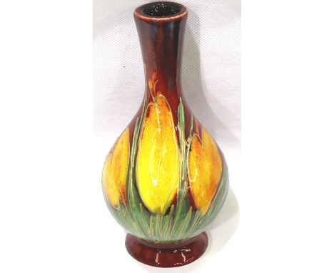 Anita Harris vase in the Yellow Crocus pattern, signed in gold, H: 16 cm. No cracks, chips or visible restoration. P&amp;P Gr