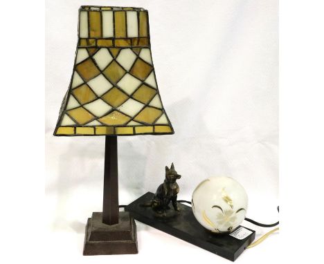 Bronzed table lamp with Tiffany style square shade, H: 60 cm. Not available for in-house P&amp;P, contact Paul O'Hea at Mailb