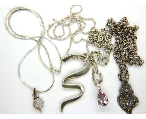 Four 925 silver pendant necklaces, combined 64g. P&amp;P Group 1 (£14+VAT for the first lot and £1+VAT for subsequent lots) 