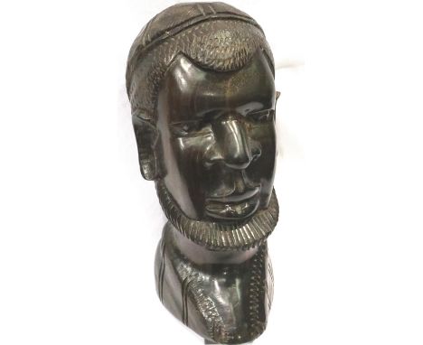 Large ebony Ethnic head, H: 30 cm. P&amp;P Group 3 (£25+VAT for the first lot and £5+VAT for subsequent lots) 