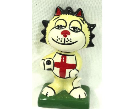 Lorna Bailey, Football Cat, H: 12 cm. No cracks, chips or visible restoration. P&amp;P Group 1 (£14+VAT for the first lot and