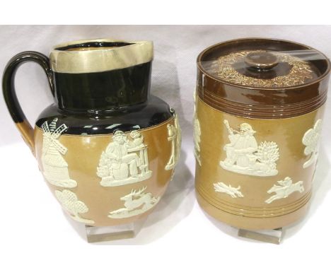 Royal Doulton Burslem jug with silver rim London 1903 and a Burslem tobacco jar. P&amp;P Group 2 (£18+VAT for the first lot a
