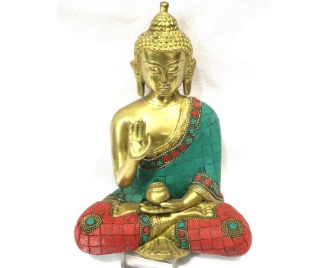 Ethnic painted brass Buddha, H: 20 cm. P&amp;P Group 2 (£18+VAT for the first lot and £3+VAT for subsequent lots) 