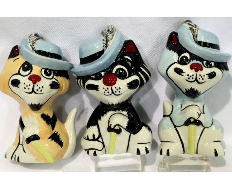 Lorna Bailey Three Musketeers cat, H: 13 cm. No cracks, chips or visible restoration. P&amp;P Group 1 (£14+VAT for the first 