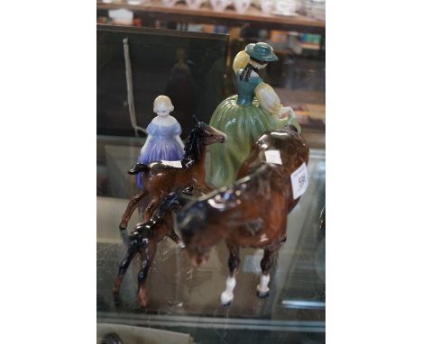 A mixed group of ceramic items to include a Beswick model of a horse, two Beswick foals, Royal Doulton lady figurine 'Butterc