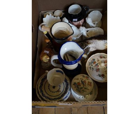 One box of assorted ceramics to include Toby Jugs, Royal Doulton Whyte & Mackay Scotch Whisky flask etc 
