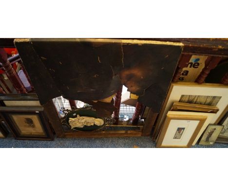 An 18th/19th century oil on canvas depicting a portrait (af) together with engravings watercolours and prints of similar peri