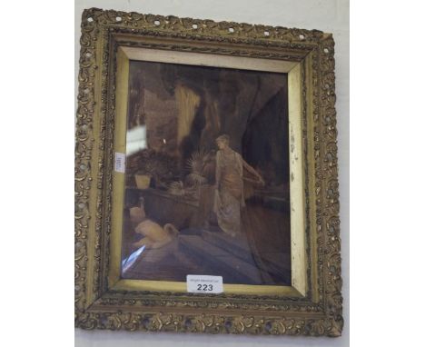 Two Victorian crystolia the first depicting a portrait of a lady with floral surroundings 