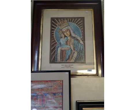 A 19th century mahogany framed print depicting Matka Boska Zwycieska 