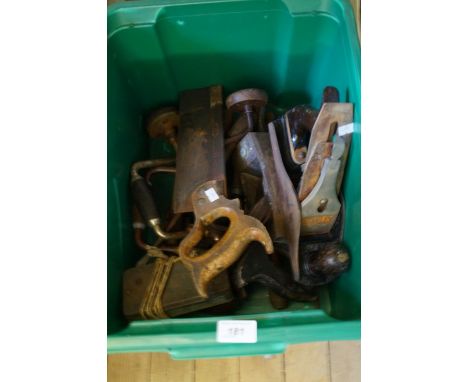 A small quantity of assorted vintage tools to include Stanley plane, braces etc 