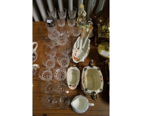 A mixed lot of assorted ceramics and glass to include Royal Worcester figurine June and March Winds, assorted 19th century an