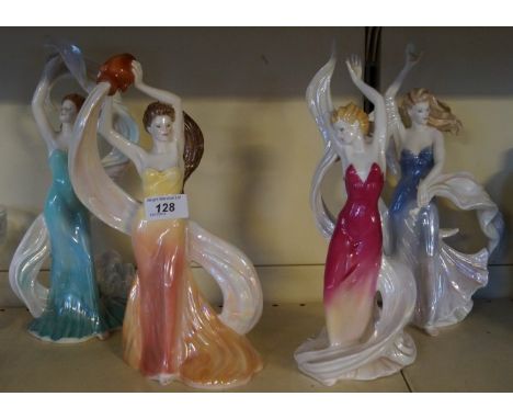 Four Royal Worcester lustre figurines to include Earth Song, Flame Dance, Mistral and Aquamarine 