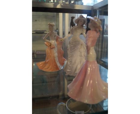 A mixed group of items to include a Royal Worcester lady figurine Celebration, together with two Coalport lady figurines Surp