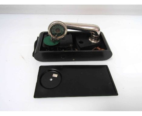 A black leather cased Excelda camera phone, Mikiphone; plays 10" records